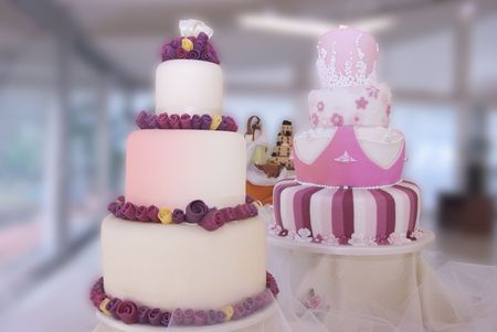 display of artistic wedding cakesの写真素材