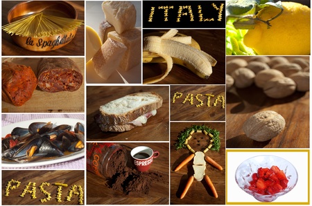 Mediterranean diet and wellness.Italian food. Photographic collageの写真素材