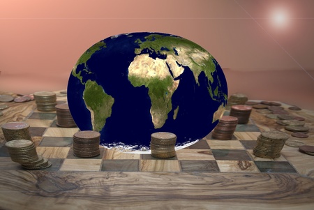 Global economy. Speculation and finance. photographic montage that represents the planetary speculation.の写真素材