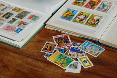 a collection of international and old stampsの写真素材