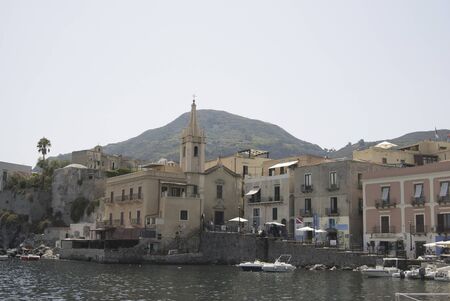 aeolian islands.Lipari. The harbour and view of the cityのeditorial素材