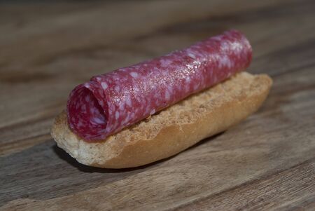 toasted crouton with salamiの写真素材