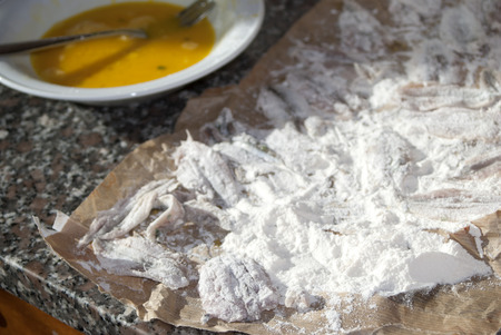 preparation and flouring of fresh mediterranean fishの写真素材