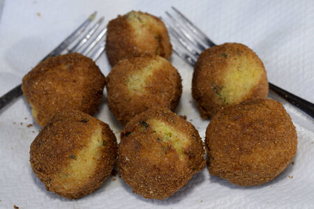 fried and tasty variety of meatballs: salmon rissolesの写真素材