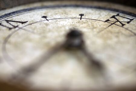 closeup of hands and hours in an old clockの写真素材