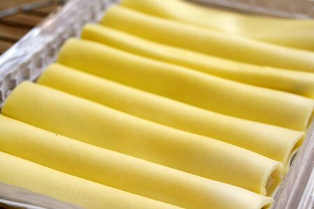 handmade cannelloni in an Italian craft pasta factoryの写真素材