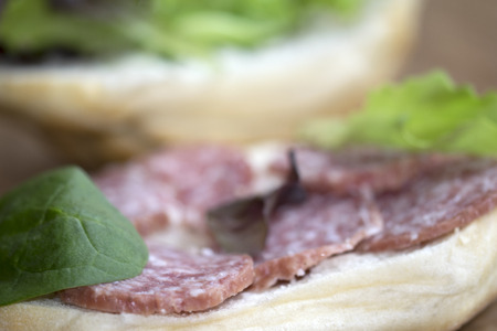 Italian breakfast with sandwich at the milan salamiの写真素材