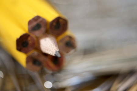 Stationery with pencils and metal clipsの写真素材