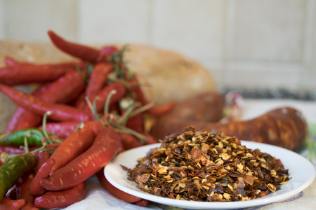 crushed and hot red pepper of Calabriaの写真素材