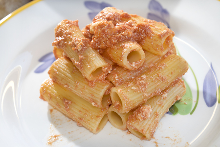 rigatoni with tomato sauce and ricotta cheeseの写真素材