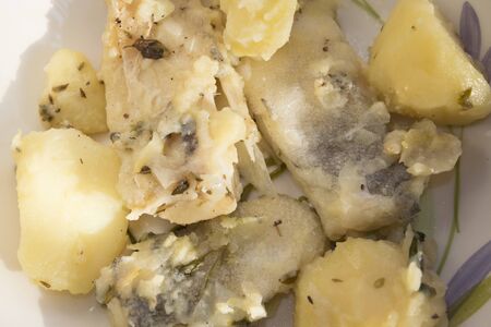 stew salted codfish with potatoes and onionsの写真素材