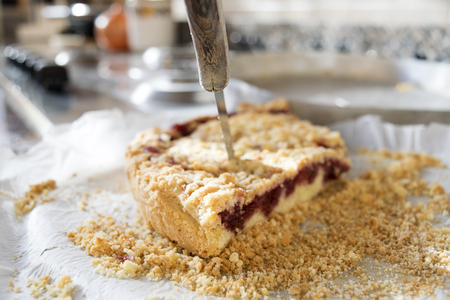 wedge of sbriciolata cake or jam crumble tartの写真素材