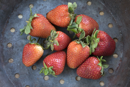 fresh and ripe strawberries in a chestnuts panの写真素材