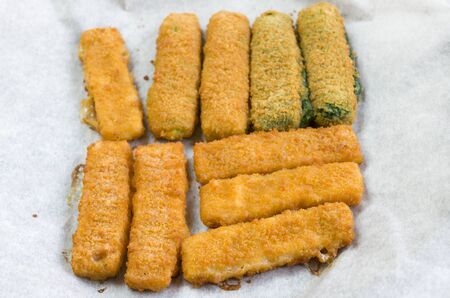 vegetable and fish fingers in a crisp  breadcrumb coatingの写真素材