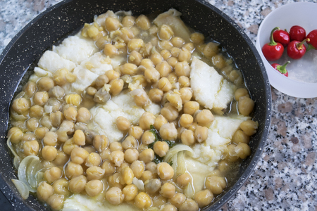 soup of salted cod fish with chickpeasの写真素材