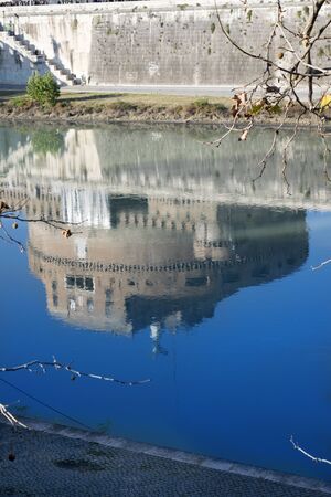 St Angel  Castel in Rome reflected in the water of the Tiber riverのeditorial素材