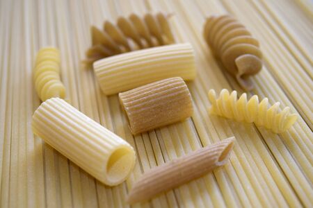 assortment of of pasta various of a background of spaghettiの写真素材