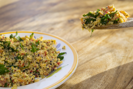 couscous salad with smoked salmon and caviarの写真素材