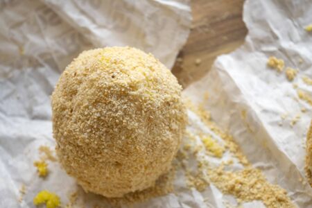 preparing sicilian arancino in the step before the fryingの写真素材