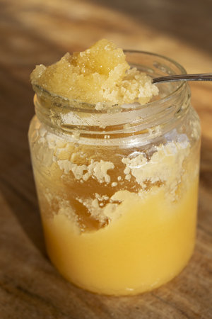 glass jar of home made honey
