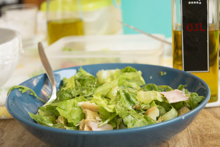 mixed green salad with tuna and rocketの写真素材