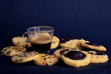 homemade biscuits and cup of espresso coffeeの写真素材