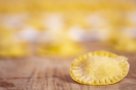 homemade ravioli filled with meatの写真素材