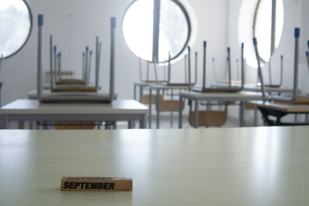 empty school classroomの写真素材