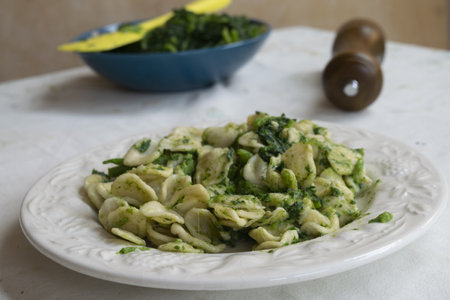 orecchiette turnip greens in panの写真素材