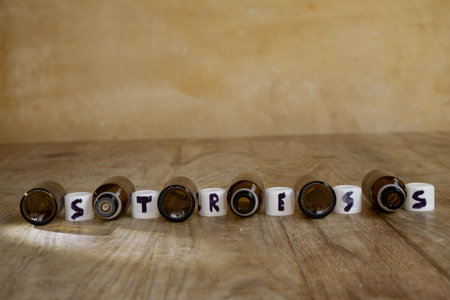 stress cure concept with the word stress written on medicine bottle capsの写真素材