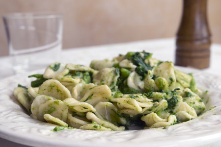 plate of fresh orecchiette turnip greensの写真素材