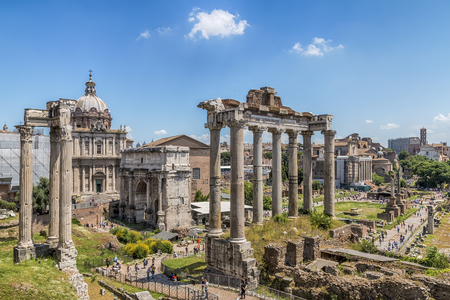 The Arch of Septimius Severus and other Roman ruins in the Imperial Forums in Romeのeditorial素材