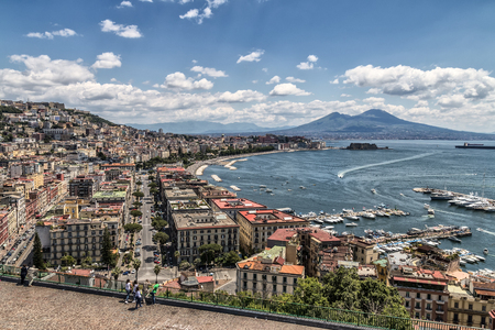 Panoramic views of the Gulf of Naples and Vesuvius in the background