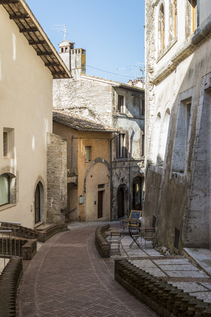 glimpse of the historic center of Spoleto, Umbria Italyの写真素材