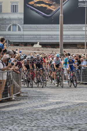 Rome, Italy - 27 May 2018: Last stage of the cycling Tour of Italy. The cyclists busy at Piazza del Popolo.のeditorial素材
