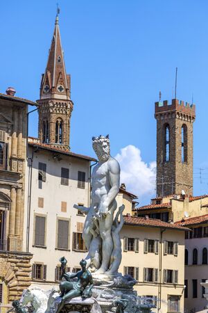 The Fountain of Neptune, also known as the Piazza or the Biancone, is a fountain in Florence created by Bartolomeo Ammannati, located in Piazza della Signoria.の写真素材