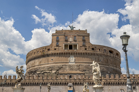 Castel Sant'Angelo, also known as Hadrian's Mausoleum, is a monument of Rome, located on the right bank of the Tiber in front of the pons Aelius (present Ponte Sant'Angelo), not far from the Vatican.のeditorial素材