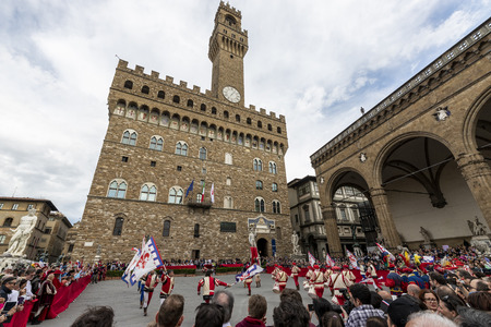 Florence, Italy - 01 May 2019: The 26th edition of the Trofeo Marzocco, in Piazza della Signoria.のeditorial素材