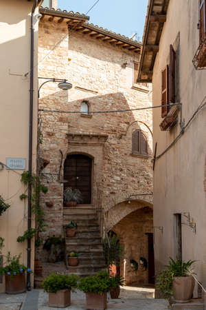 a glimpse of the alleys of the borgho of Spello, Umbria - Italyの写真素材