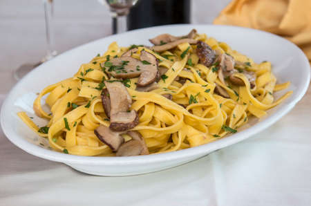 Tagliatelle with porcini mushrooms, tagliatelle with porcini mushroomsの写真素材