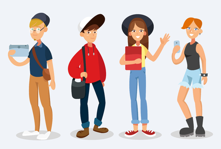 Set of students. Cartoon flat vector fashion illustrationのイラスト素材