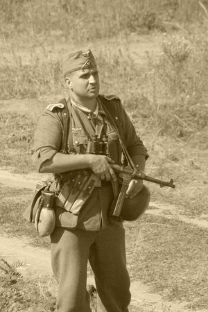 reconstruction of the breakthrough of the Mius front of the farm Baranovka, a German soldier with a gunのeditorial素材