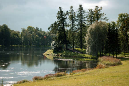 Summer landscape in Catherine Park, Pushkin, Russia,のeditorial素材