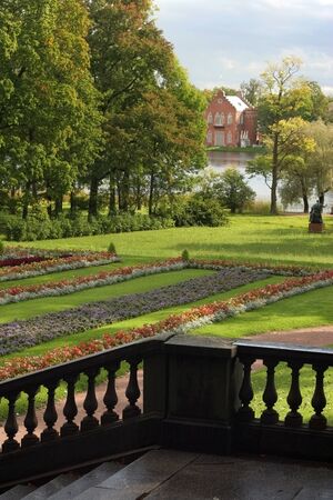 Summer landscape in Catherine Park, Pushkin, Russia, view from the terraceのeditorial素材