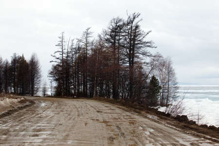 the grader along the Baikalの写真素材
