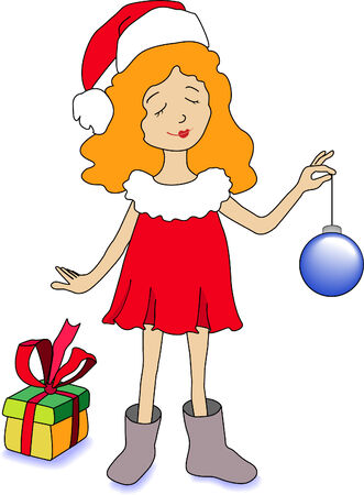 Girl with christmas ball and present  のイラスト素材