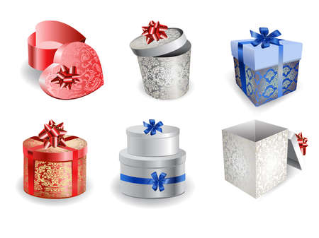 Set of colorful gift boxes with bows and ribbons  Vector illustration のイラスト素材