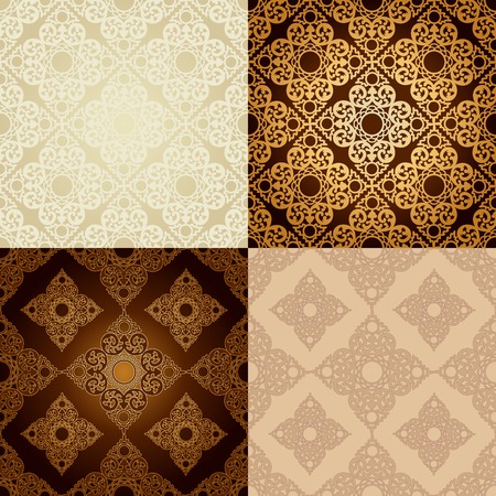 Set of four seamless pattern backgrounds in traditional Islamic style. Damask wallpaper. のイラスト素材