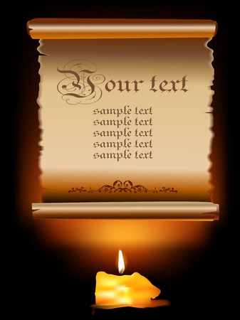 Illustration of old paper scroll with candle . のイラスト素材