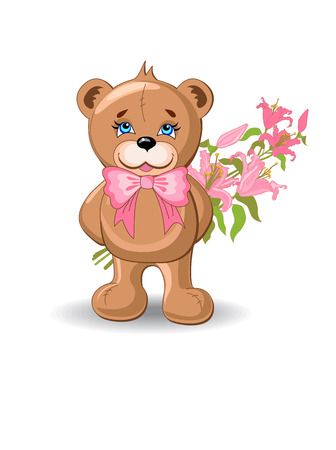 Holiday background with bear and flower.のイラスト素材